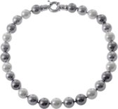 Collier de perles Behave - femme - gris - noué main - longueur 44- perles 14 mm