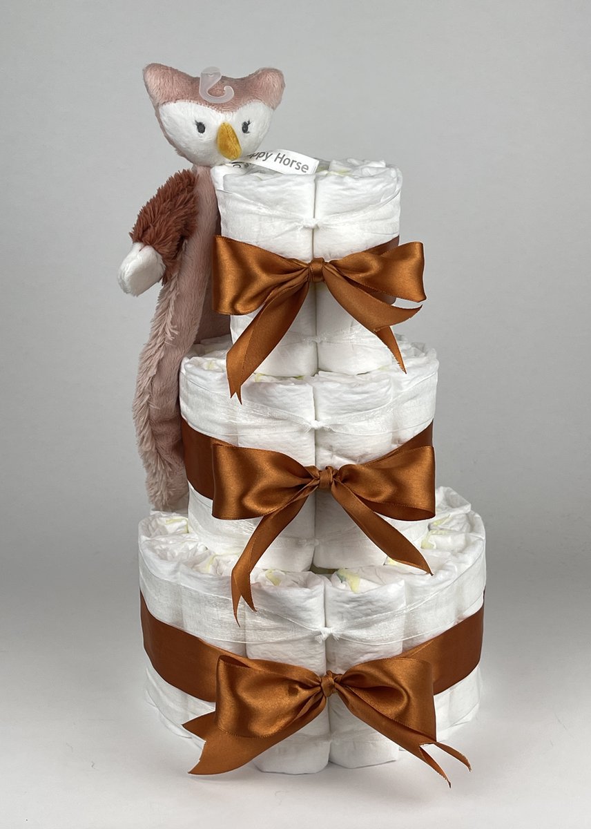 Goedkoopste Chouette-Chouette | Luiertaart Meisje | Kraamcadeau | Geboorte Meisje | Babyshower | Tuttle Uil Olivia Koper