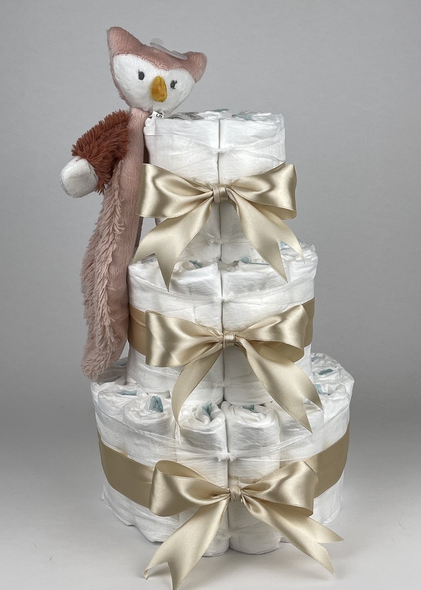 Goedkoopste Chouette-Chouette | Luiertaart Meisje | Kraamcadeau | Geboorte Meisje | Babyshower | Tuttle Uil Olivia Beige