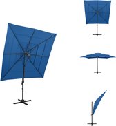 vidaXL Parasol 250 x 250 cm - UV-beschermend polyester - Aluminium paal - Inklapbaar - Azuurblauw - Parasol