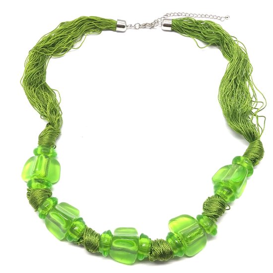 Behave Ketting - dames - groen - kralenketting - groene kralen - middel lange ketting - 64cm