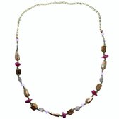 Behave Sautoir couleur or avec perles violettes et bois 90 cm