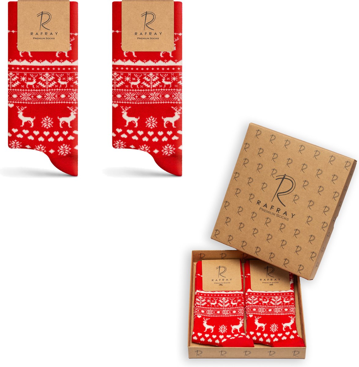 RAFRAY Sokken - Kerstsokken Cadeaubox - Christmas Deer Socks in Gift Box - Premium Katoen - 2 paar - Maat 40-44