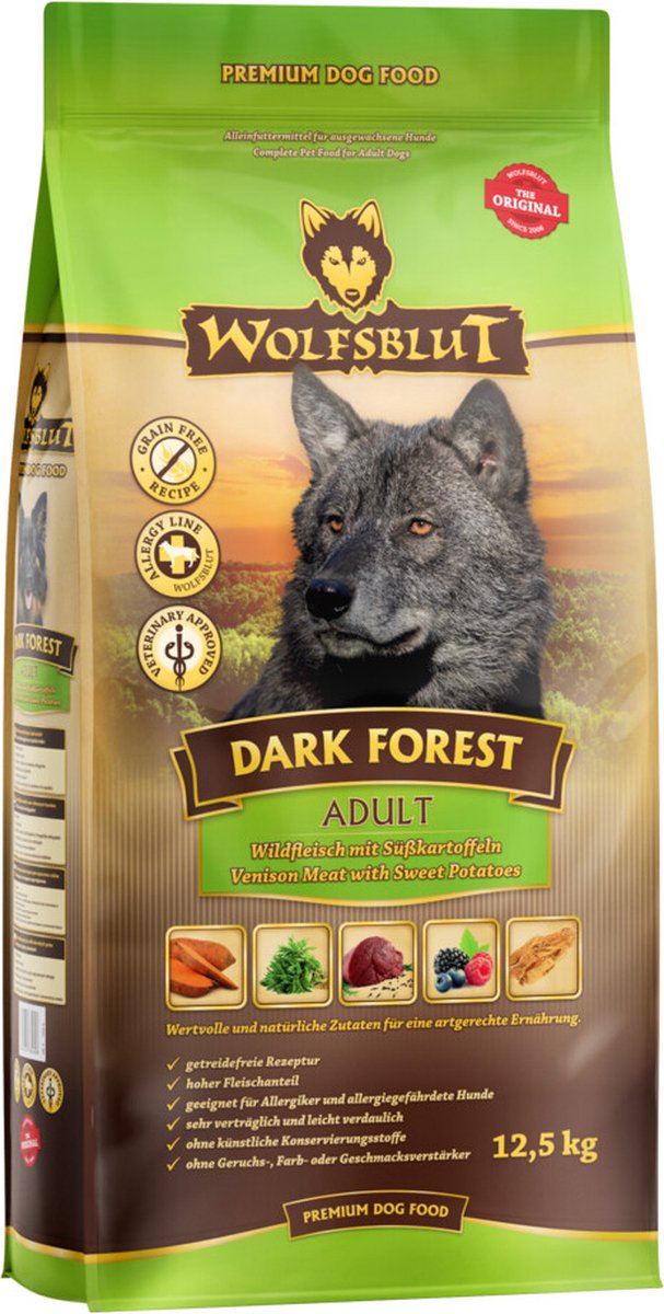 Wolfsblut Wolfsblut Dark Forest - Hondenvoer - Wild met Zoete Aardappel - 12,5 kg - Graanvrij & Glutenvrij - Voor Volwassen Honden