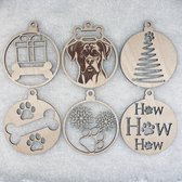 Kerstbal Boxer - Kerstornamenten van Hout - Kerstbal Hond - Kerstdecoratie 6 stuks