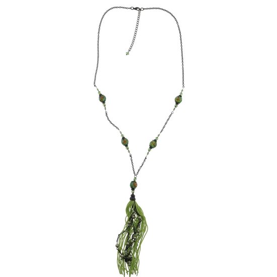 Behave Ketting - groen - zwart - lange ketting - met kwast hanger - 70 cm