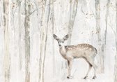 Fotobehang - Hert - Bos - Bomen - Dieren - Bladeren - Herfst - Pastel - Bambi - Vliesbehang - 416x254cm (lxb)