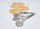 Tasbih 99 Kralen Natuursteen "Calciet geel" – Met tassel Metaal -Tasbeeh 8 mm diameter van de korrel - Model9- Een cadeau voor Moederdag en Vaderdag