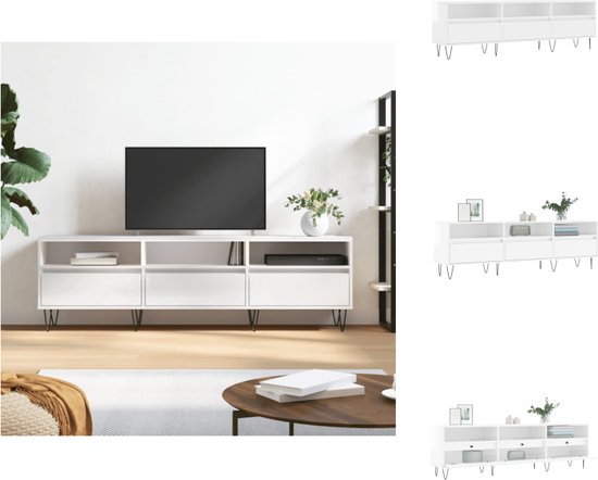 vidaXL TV-meubel Hoogglans Wit - 150 x 30 x 44.5 cm - Veel opbergruimte - stabiel tafelblad - Kast