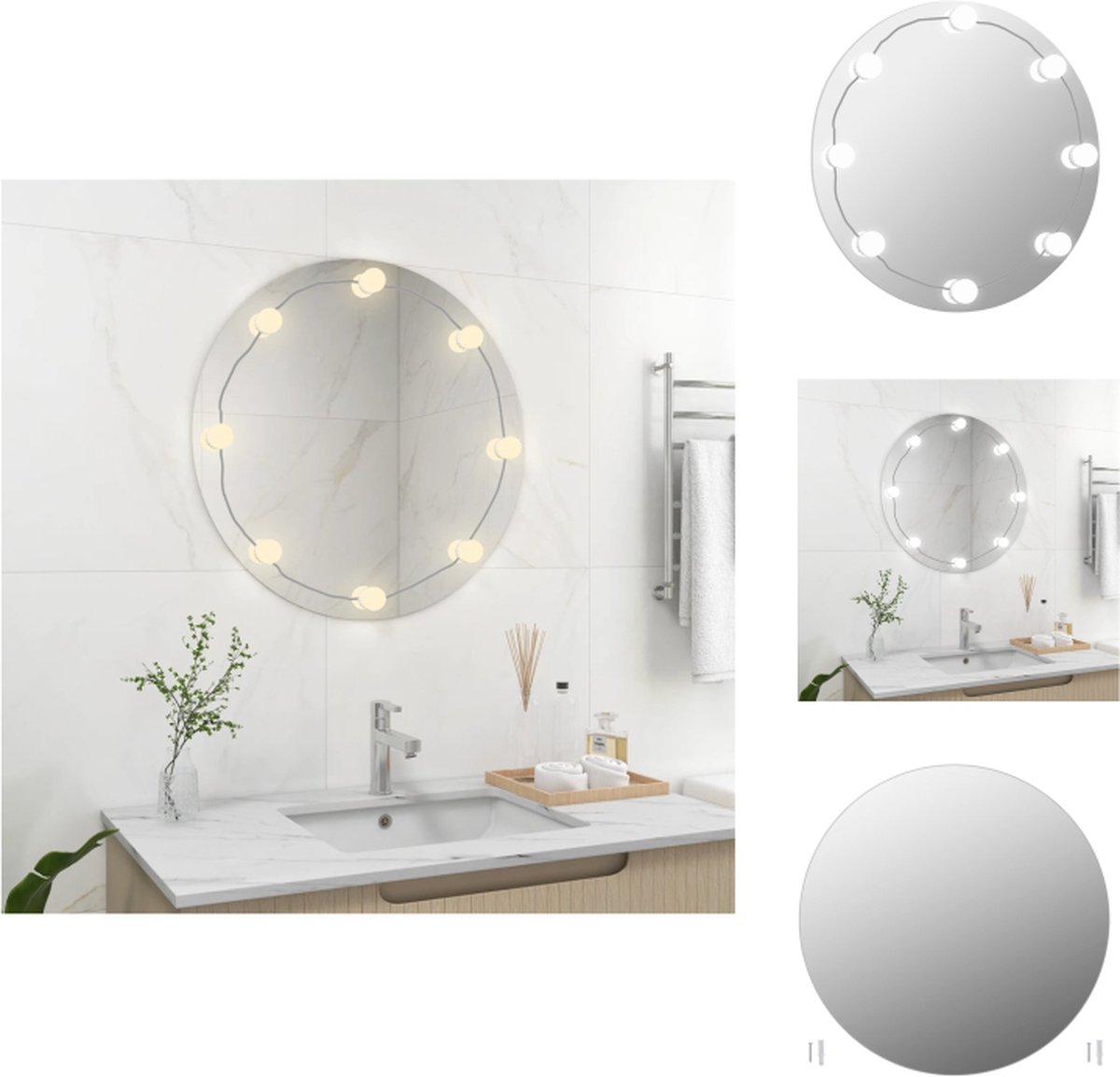 VidaXL Wandspiegel LED-lampen 70 cm Zilver Warmwit en koudwit Glas en kunststof Met USB Spiegel