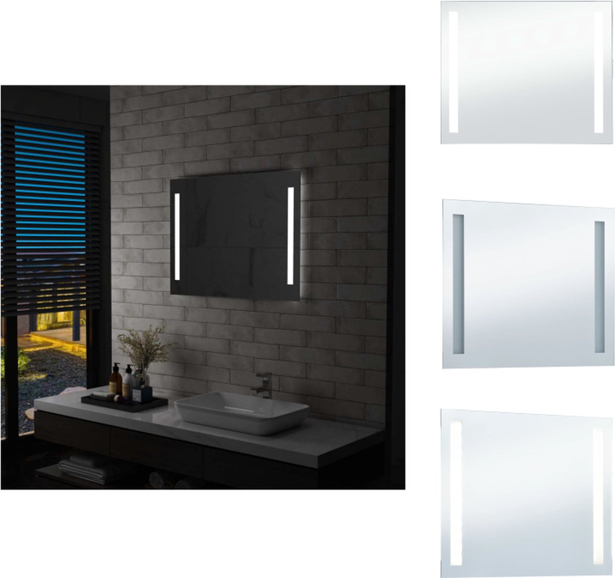 VidaXL Badkamerspiegel LED-verlichting 80 x 60 cm IP44 Zilver Spiegel