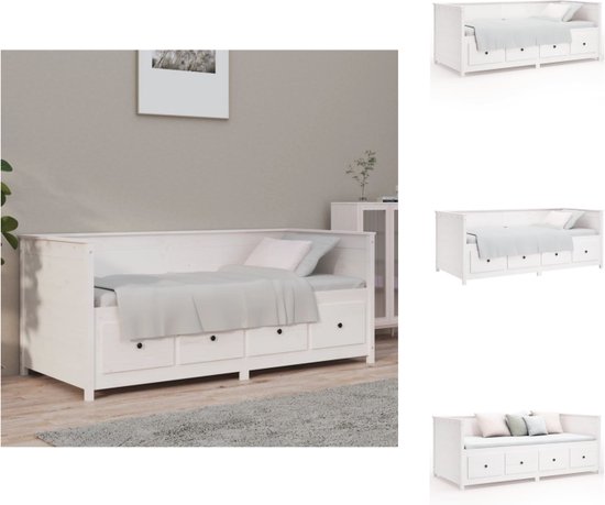 vidaXL Slaapbank Massief Grenenhout - Bed met Opbergruimte - 207.5 x 107 x 80 cm - Wit - Bed