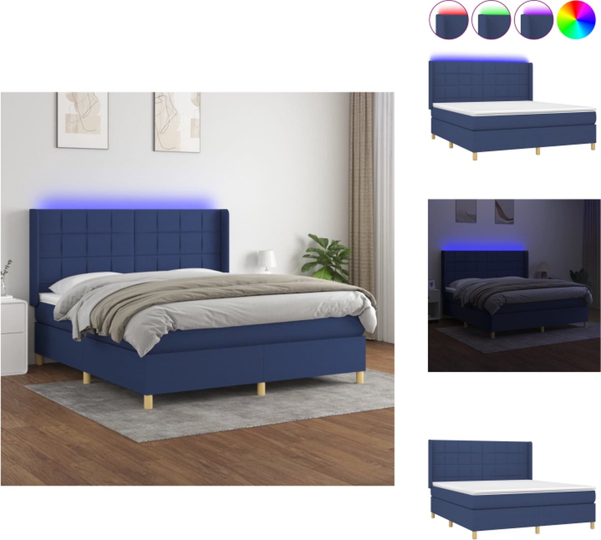 VidaXL Boxspring LED 160x200cm Pocketvering matras Huidvriendelijk topmatras Bed
