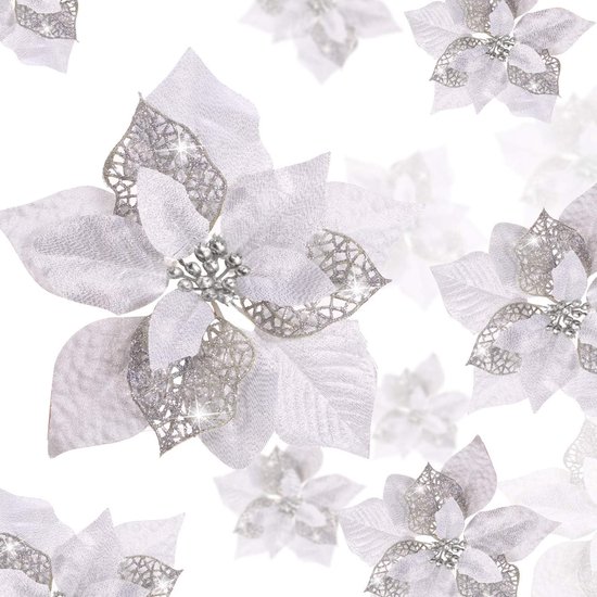 12 stuks fonkelende kerstster bloemen, glitter poinsettia