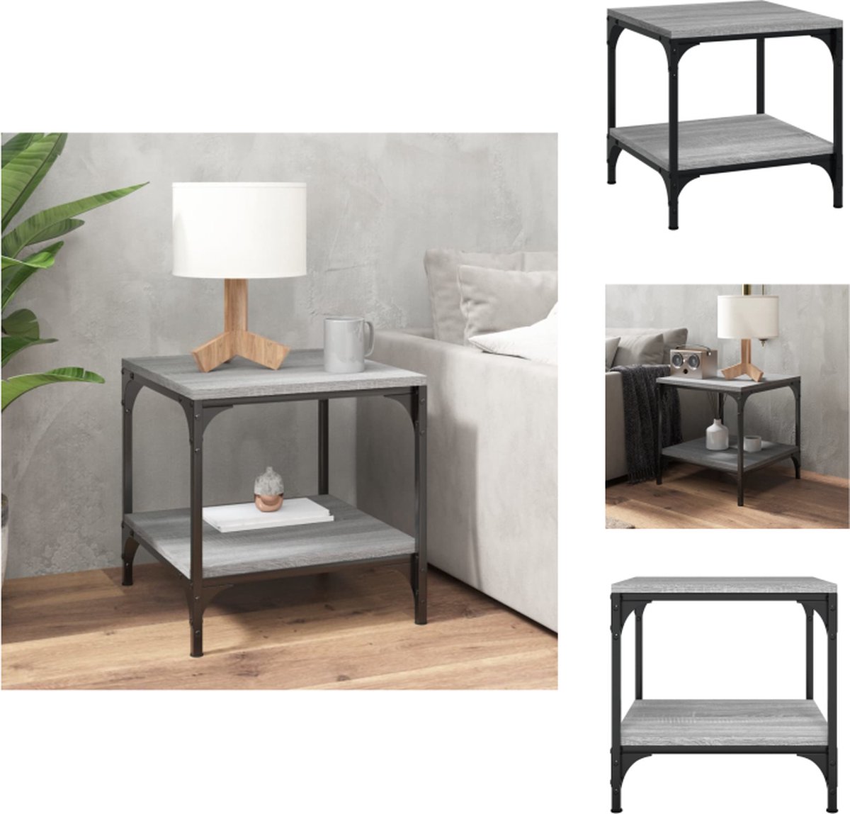 VidaXL Bijzettafel Industrieel Salontafel 40x40x40 cm Grijs Sonoma Eiken Tafel