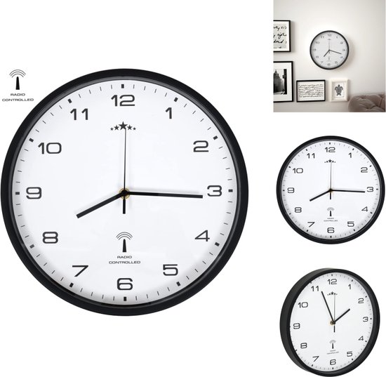 vidaXL Horloge murale radiocommandée 31 cm - Zwart - Chiffres transparents - PP et verre - Klok