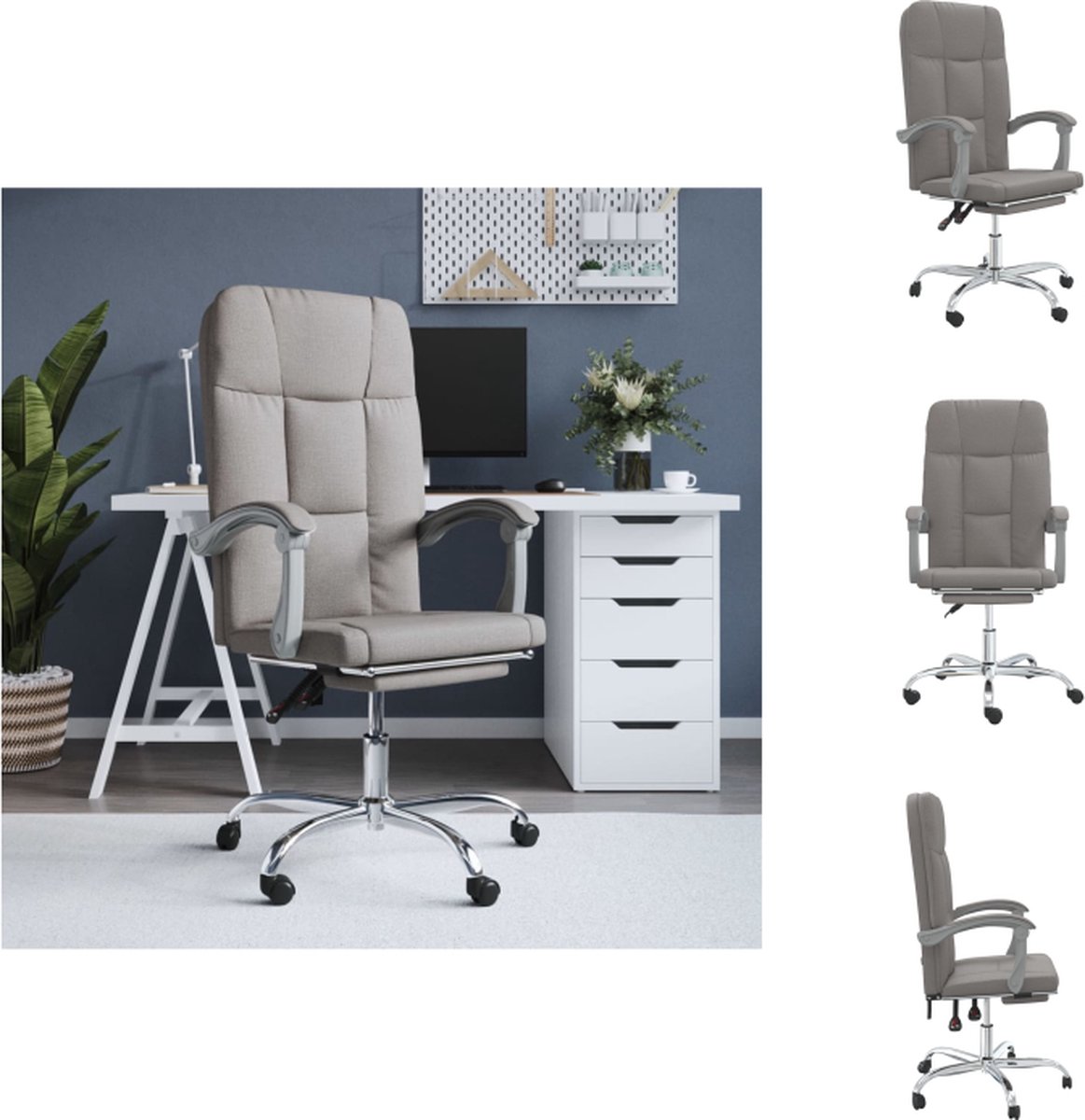 vidaXL bureaustoel - verstelbaar - taupe - 63x59x(114.5-124)cm - ademend - duurzaam - Bureaustoel