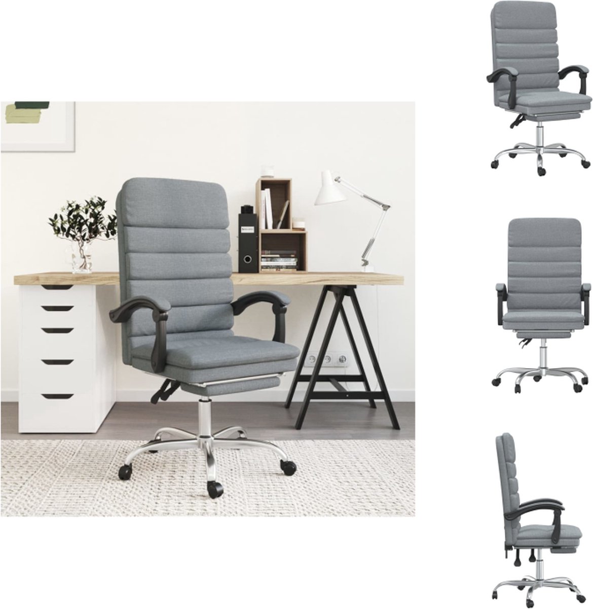 vidaXL Bureaustoel Verstelbaar - Lichtgrijs - 63 x 56 x (110.5-120) cm - Massagefunctie - Bureaustoel