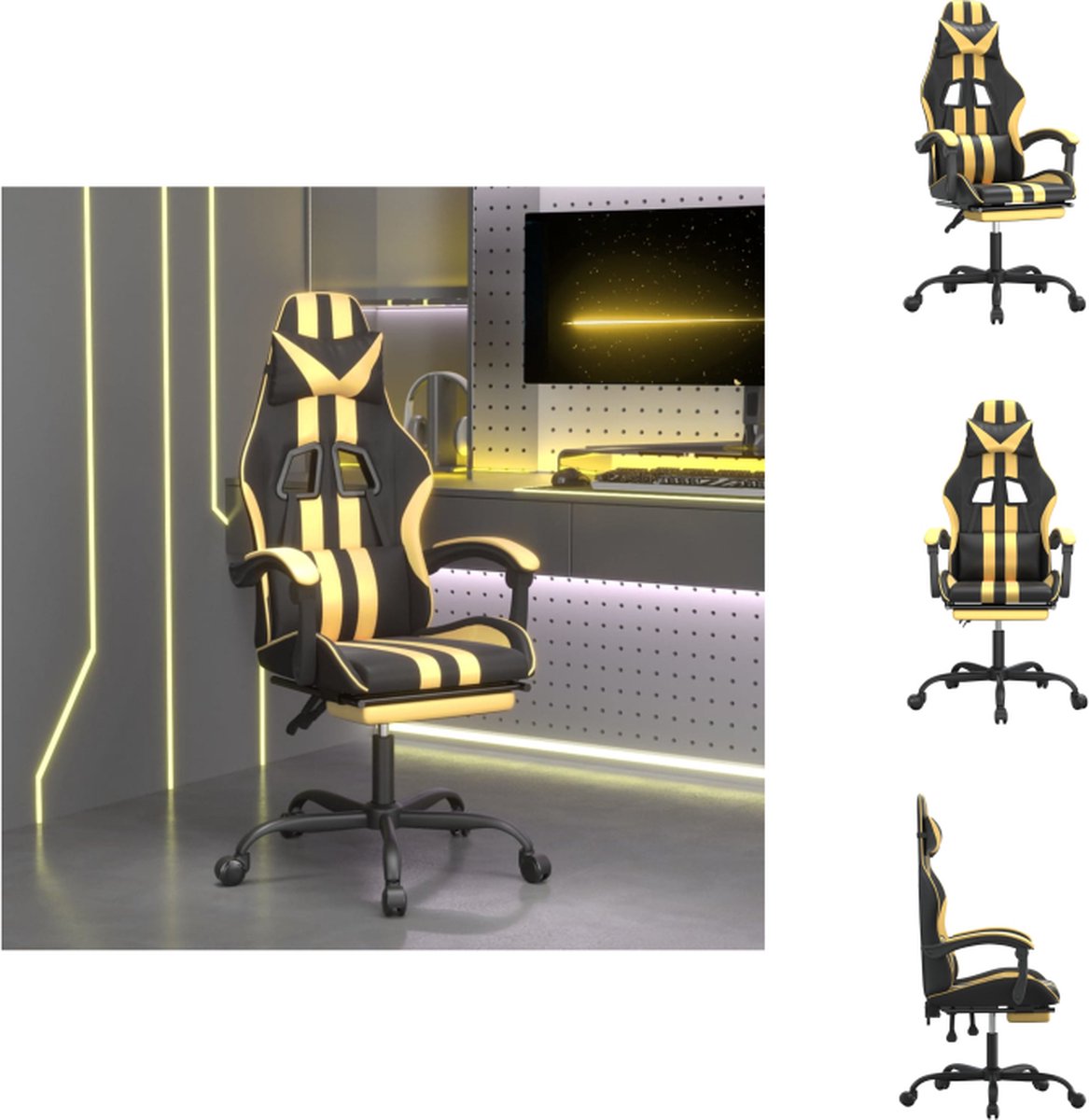 vidaXL Gamestoel - Hoogwaardig kunstleer - Extra kussens en voetensteun - Verstelbare rugleuning en hoogte - Handig ontwerp - Stevig frame - Bureaustoel