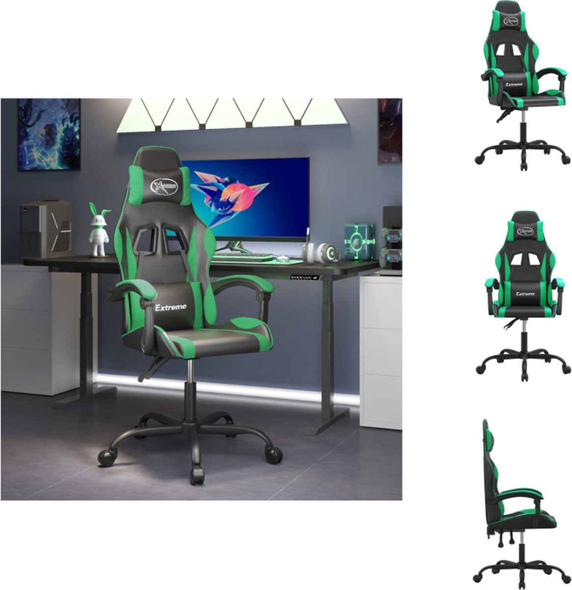 vidaXL Gamestoel - Comfortabele stoel van duurzaam kunstleer - Inclusief extra kussens - Verstelbare rugleuning en hoogte - Handig 360 graden draaibaar ontwerp - Stevig frame - Met montagehandleiding - Bureaustoel
