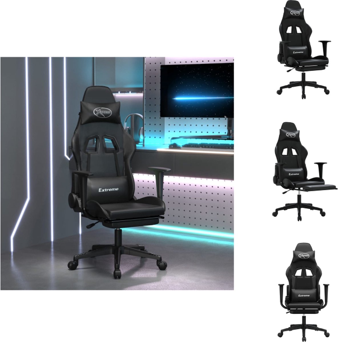 vidaXL Massage - gamestoel - met - voetensteun - kunstleer - zwart