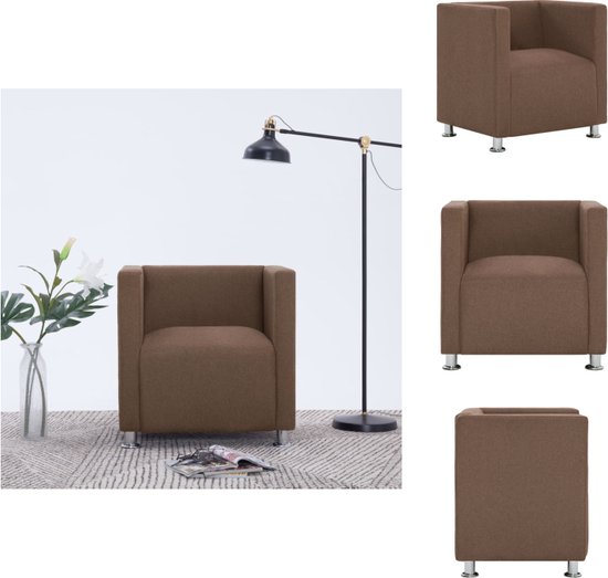 vidaXL Kubus Fauteuil - Bruin - 69x54x71cm - Polyester bekleding - Houten frame - Verchroomde poten - Fauteuil