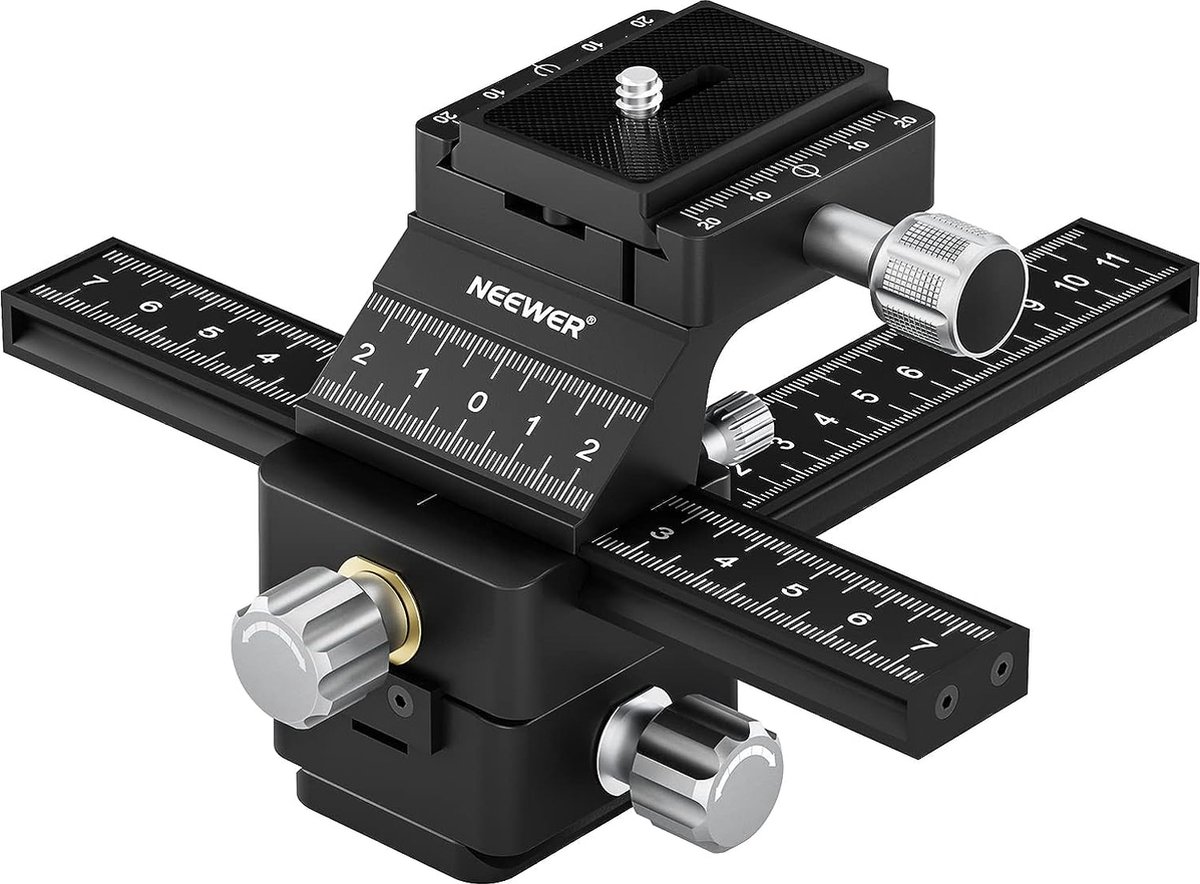 Neewer® - 4 Weg macro scherpstelrail met snelkoppelingsplaat, 1/4-inch 20-draad voor macrofotografie en close-ups - Compatibel met Canon-Nikon-Fujifilm-Sony-DSLR en mirrorless camera's