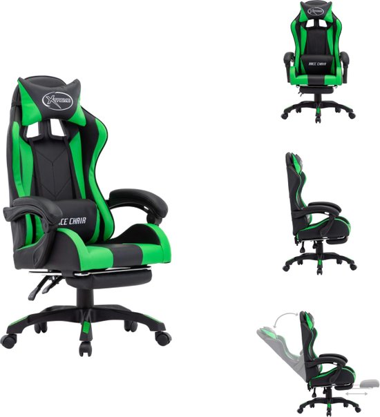 vidaXL Racing Chair Chaise de bureau de Gaming - Vert/ Zwart - 64x65x(111,5-119) cm - Simili cuir - Ajustable - Chaise de bureau