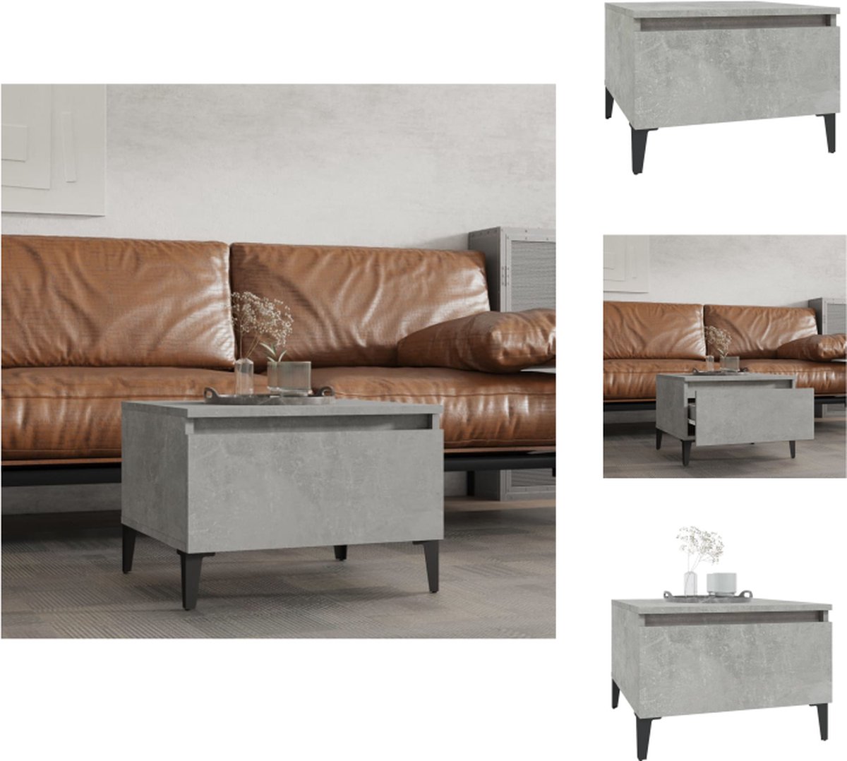 VidaXL Industriële Bijzettafel 50 x 46 x 35 cm Bewerkt hout en metaal Tafel