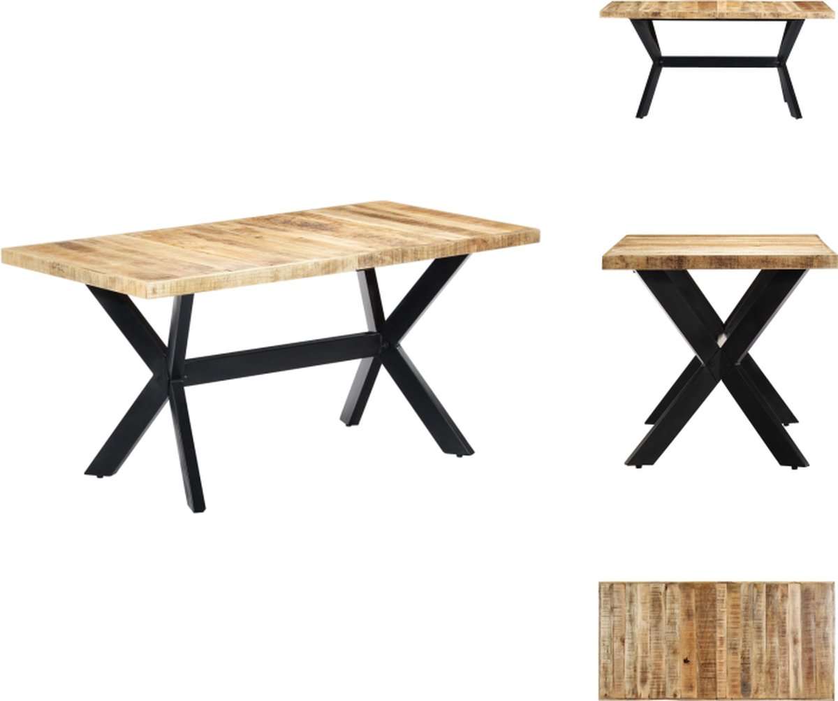 vidaXL Eettafel - 160x80x75 - cm - massief - ruw - mangohout Lichtbruin
