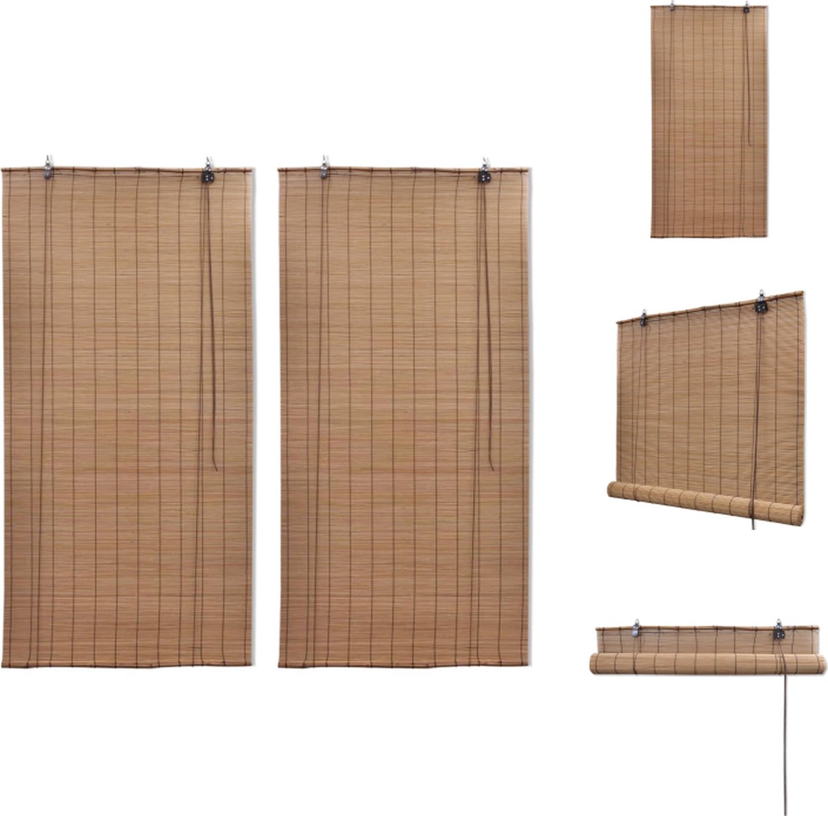VidaXL Bamboe Rolgordijn 120 x 220 cm Filtert licht Makkelijk te reinigen Jaloezie