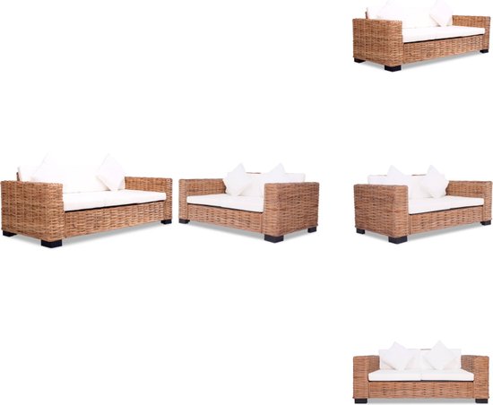 vidaXL Rattan Bankenset - 2- en 3-zitsbank - Natuurlijk rattan - mangohout - Crèmewit - 157 x 80 x 67cm.195 x 80 x 67cm - Bank