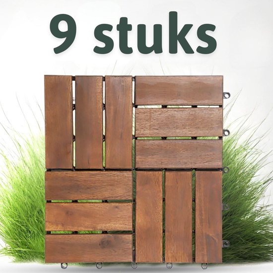 Houttegel Acaciahout Mozaïk Terrastegel 3m² 33er Tegel 30x30cm Kliksysteem Tuintegels Balkon Terras