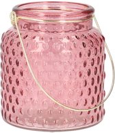 HOMLA Vijgenlantaarn van glas - theelichtglas, decoratief kaarsglas voor binnen en buiten - decoratieve lantaarn lampion - roze 10 x 11 cm