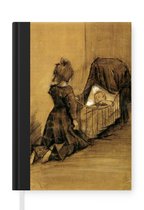 Notitieboek - Schrijfboek - Meisje geknield bij een wieg - Vincent van Gogh - Notitieboekje klein - A5 formaat - Schrijfblok