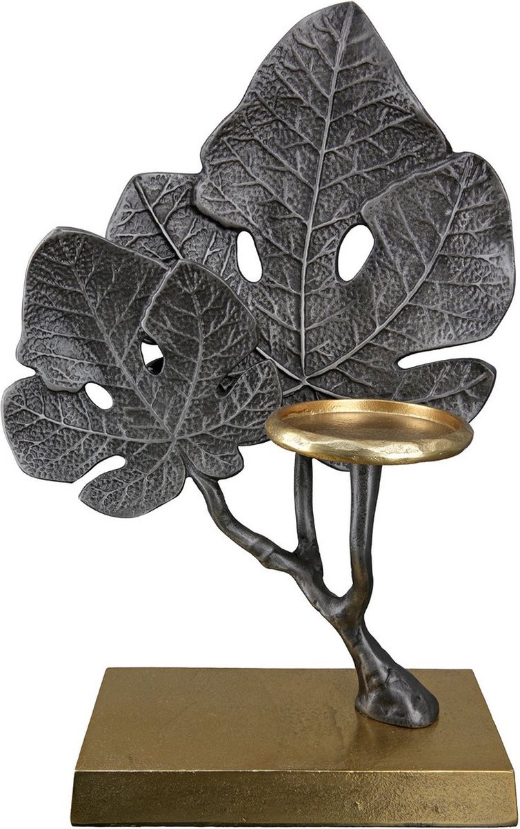 Gilde handwerk GILDE Aluminium Theelichthouder Bladmotief - Zilver Goud - 38 cm