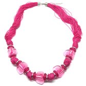 Collier Behave - femme - rose - fuchsia - collier de perles - 68 cm