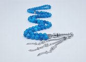 Tasbih 99 Kralen Natuursteen "Blauwe Agaat" – Met tassel Metaal -Tasbeeh 8 mm diameter van de korrel - Model19- Een cadeau voor Moederdag en Vaderdag