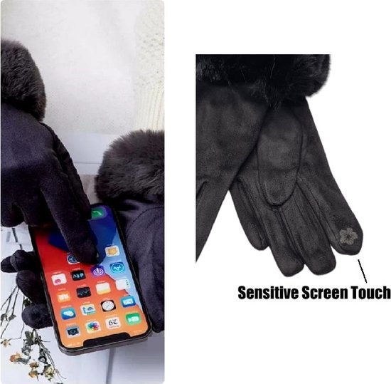 Mooie Fake fur Dames handschoenen | Zwart, Size S/M| Winter- Handschoen met  bont... | bol