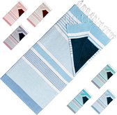 Arowell strandlaken - Trendy strandhanddoek - Slim ontwerp - 2 lagen bescherming tegen zandhitte - sneldrogend compact - zandvrij strandlaken - 170 x 90 cm - Hemelsblauw blauw