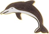 Behave Pin kledingpin sierpin dolfijn bruin wit emaille 2,7 cm