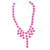 Behave Dames ketting zilver kleur met fuchsia stenen en hangers 44 cm