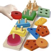 Playos® - Tri des formes géométriques - 5 formes - Rectangle - Moûlage - Tri des formes - Jouets à empiler en bois - Puzzle en bois - Jouets Éducatif - Pêche - Apprentissage des couleurs et des formes