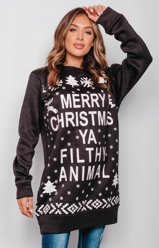 Sweater Dress Merry Christmas Ya Filthy Zwart - Dames