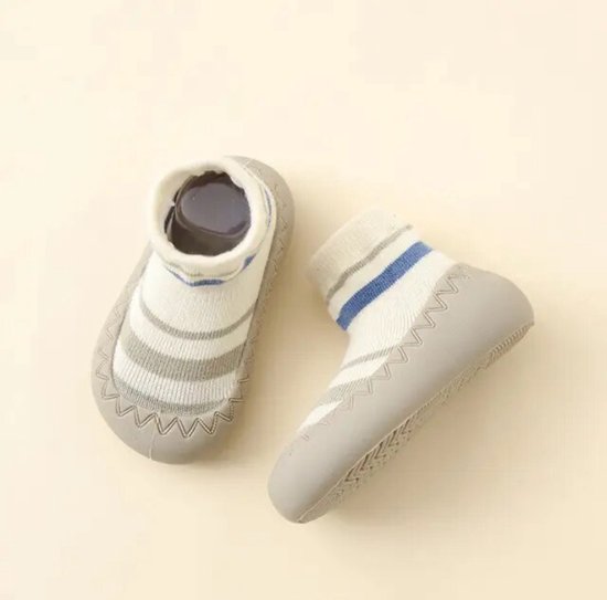 Chaussons bébé antidérapants - Chaussons chaussettes - Premières chaussures de marche Bébé- Chausson - Rayé beige taille 25
