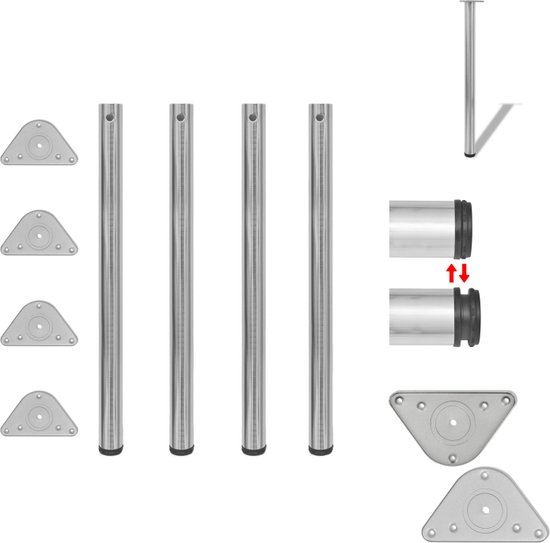 vidaXL Tafelpoten - Geborsteld nikkel - 60 x 870 mm - Verstelbare schroef - Set van 4 - Tafelonderdeel