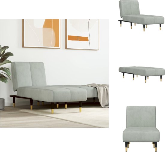 vidaXL Verstelbare Chaise Longue - Lichtgrijs Fluweel - 55x140x70cm - Stabiel frame - Comfortabel zitten en slapen - Chaise longue