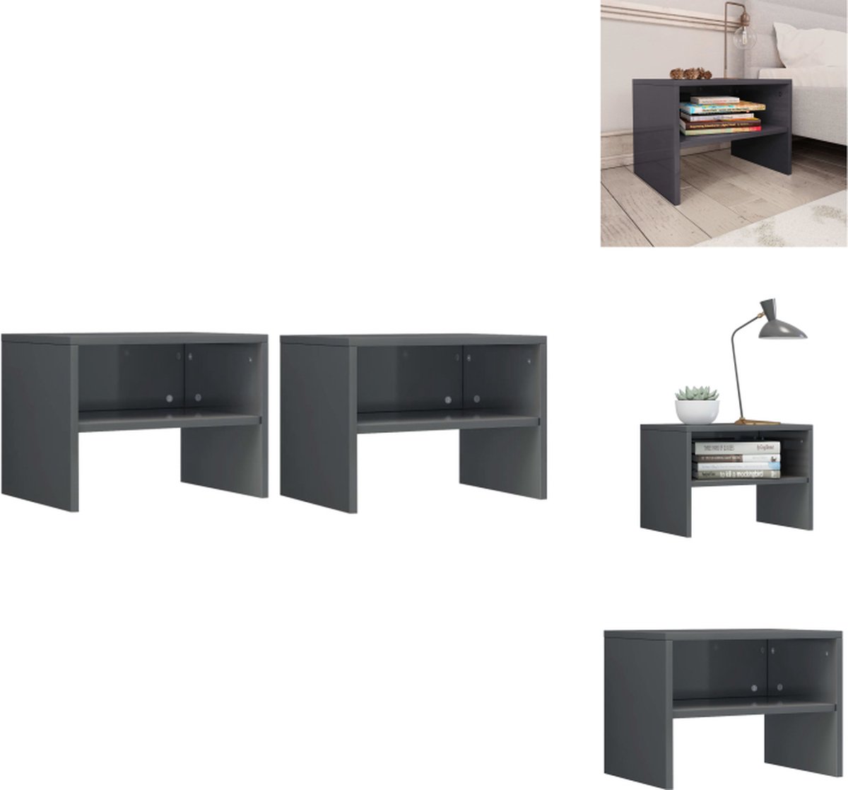 VidaXL Nachtkastjes Elegant Set van 2 Hoogglans grijs Bewerkt hout Afmetingen- 40x30x30 cm Kast