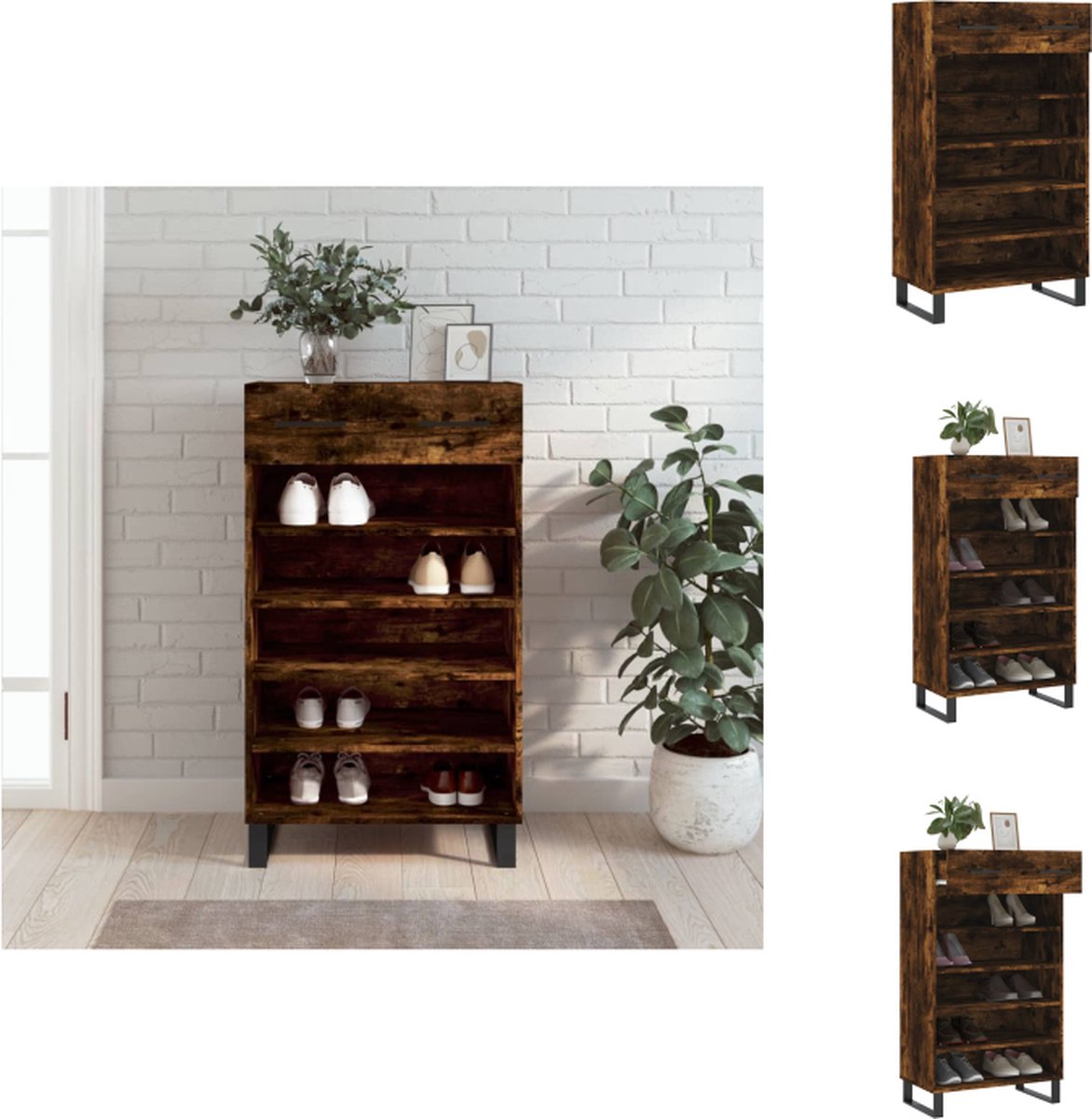 VidaXL Schoenenkast Gerookt Eiken Hout IJzer 60x35x105cm Stabiel Blad Kast