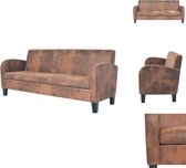vidaXL 3-zitsbank Kunstsuède - 183x70x76 cm - bruin - Stevig houten frame - Extra comfortabel - Bank